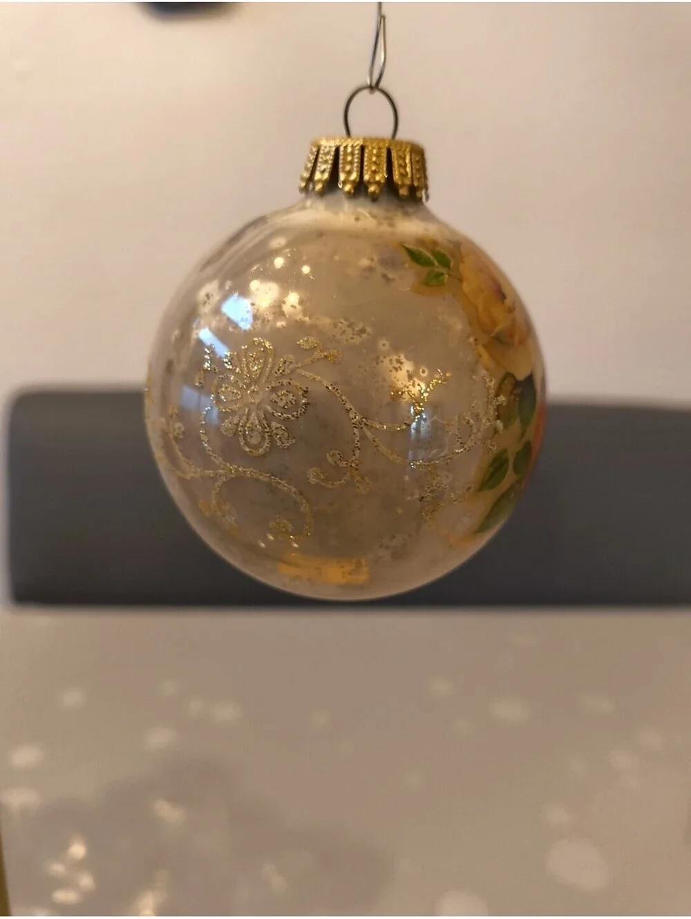 Vintage Mercury Glass Christmas Ornament Ball Victorian Roses 3